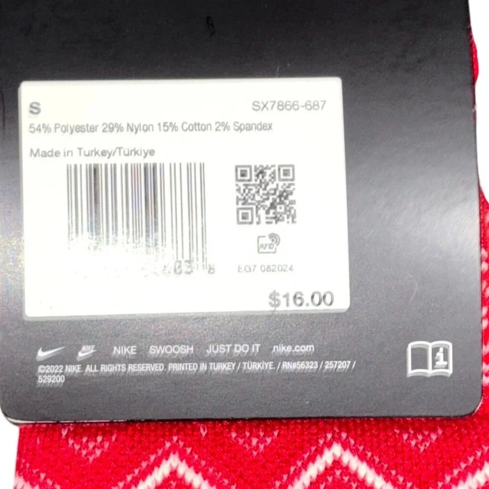 Nike Dri-Fit Elite Basketball‎ Crew Socks Youth 3Y-5Y Red Santa Fair Isle Swoosh